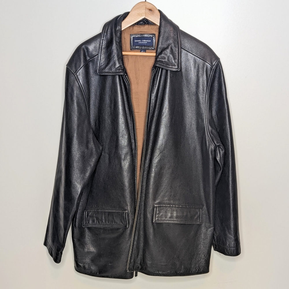 Daniel Cremieux men's black leather jacket size large
